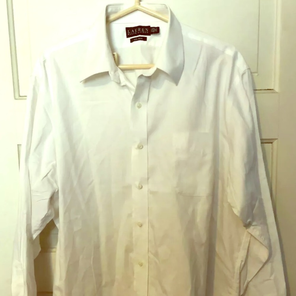 Mens Ralph Lauren White Button Front Dress Shirt